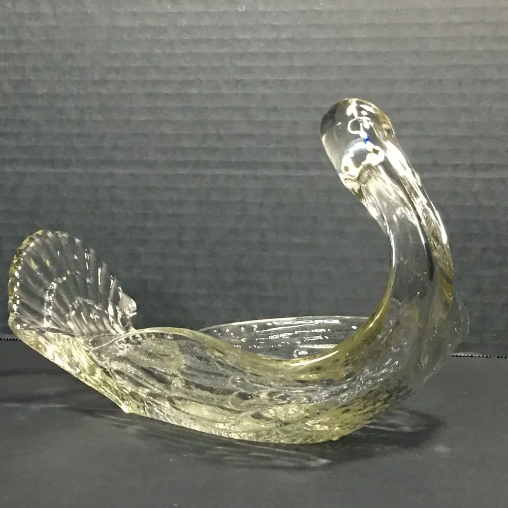 Vintage Heavy Clear Glass Bird SWAN Animal Bowl Serving Dish